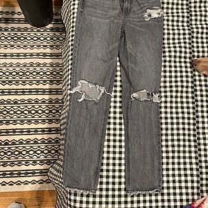 Size 2 Long American eagle “Mom” jeans washed gray color